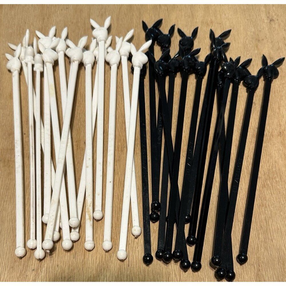 30 VTG Playboy Bunny Club Cocktail Stirrer Swizzle Stick Stir Black White Bar